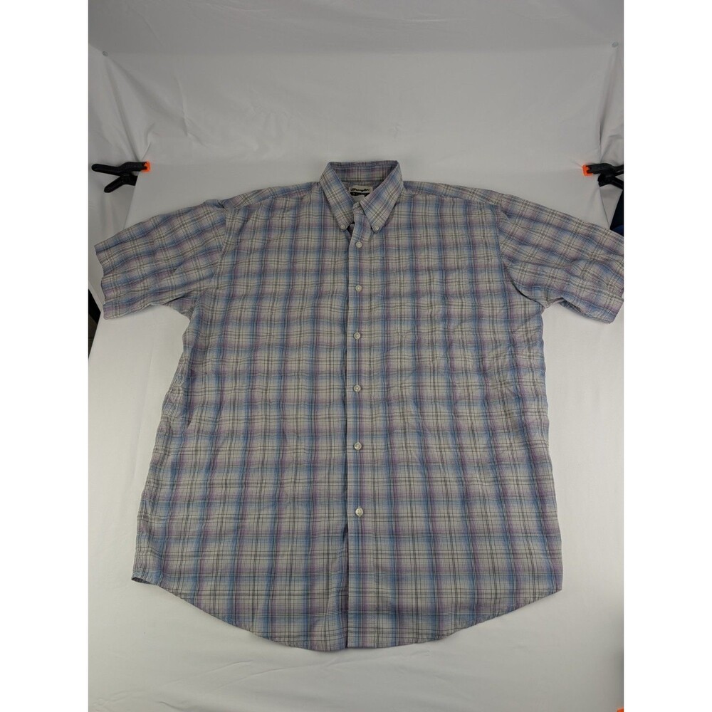 Wrangler Riata Short Sleeve Plaid Shirt Mens XXL Blue & Purple 2xl Cowboy